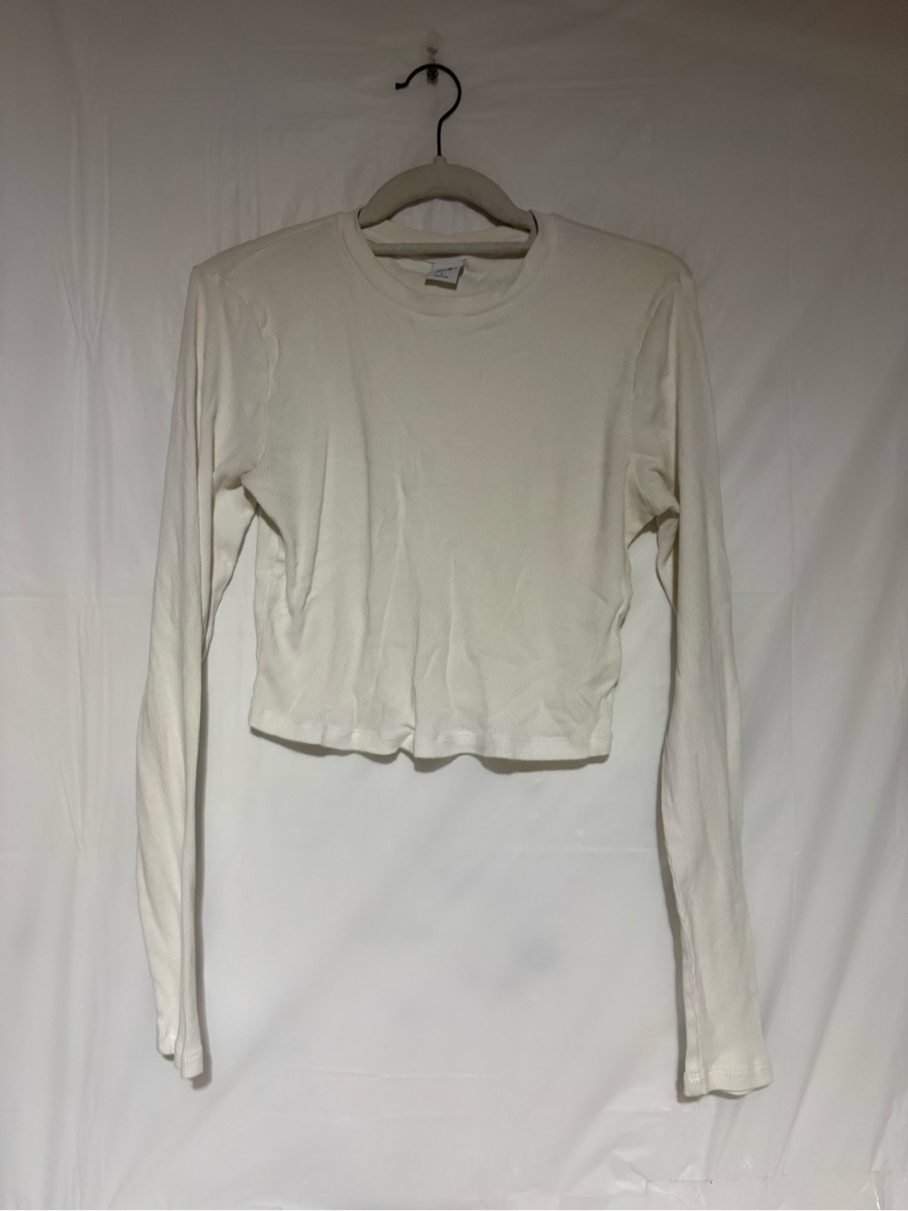 TNA Cream Ribbed Cropped Long-Sleeve Crewneck